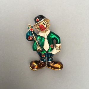 Spilla vintage in smalto a forma di pagliaccio Hobo