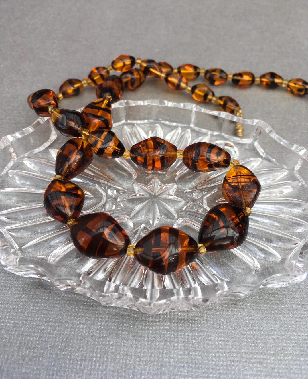 Vintage 1980s Amber Round Glass Necklace