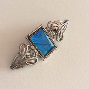 Vintage Blue Morpho Butterfly Wing, Marcasite Brooch