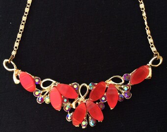 Vintage 1960's Red Stone and Paste Necklace