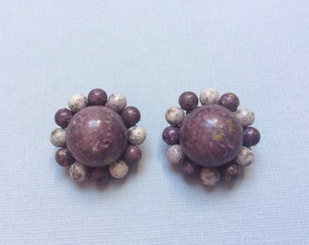 Vintage 1960's, Purple Bead, Clip On Earrings