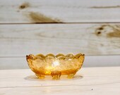 Marigold Carnival Small Footed Bowl with Ripple Edge, Jeanette Carnival Glass, Marigold Carnival Glass, 1950s