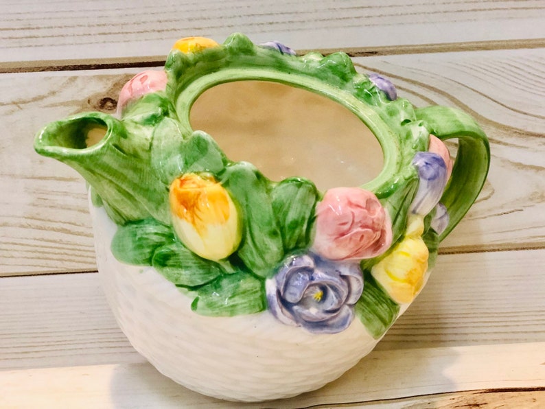 Mary Ann Baker Otagir Hand Painted Raised Flowers Teapot