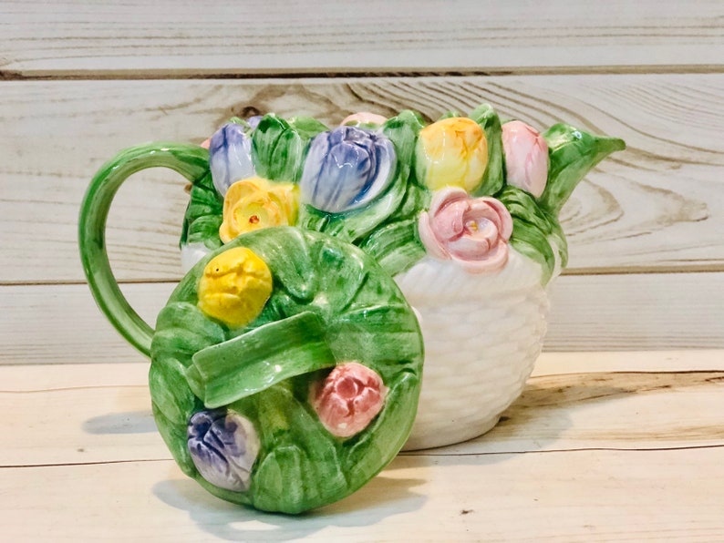 Mary Ann Baker Otagir Hand Painted Raised Flowers Teapot