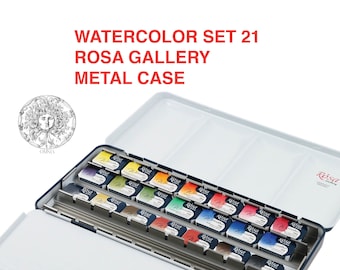 Artist Watercolor Paint Set 21 Classic Colors Pans Metal Box ROSA