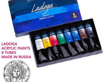 Artist acrylic paint  set Ladoga 8colors  tubes 18ml  Nevskaya palitra St-Petersburg professional high-quality  made in Russia art painting