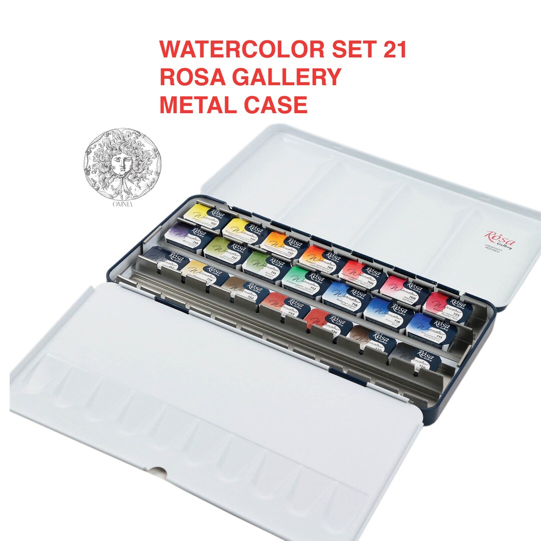 Artist Watercolor Paint Set 21 Classic Colors Pans Metal Box ROSA