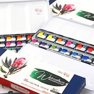 Watercolor Paint Set ROSA"Botanical' edition flowers nature artist sets 14 and 28colors, full 2,5ml pans metal case extra fine from Ukraine