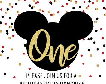 Mickey Mouse eerste verjaardag uitnodiging