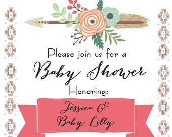 Boho Arrow Woodland Girl Baby Shower Invitation