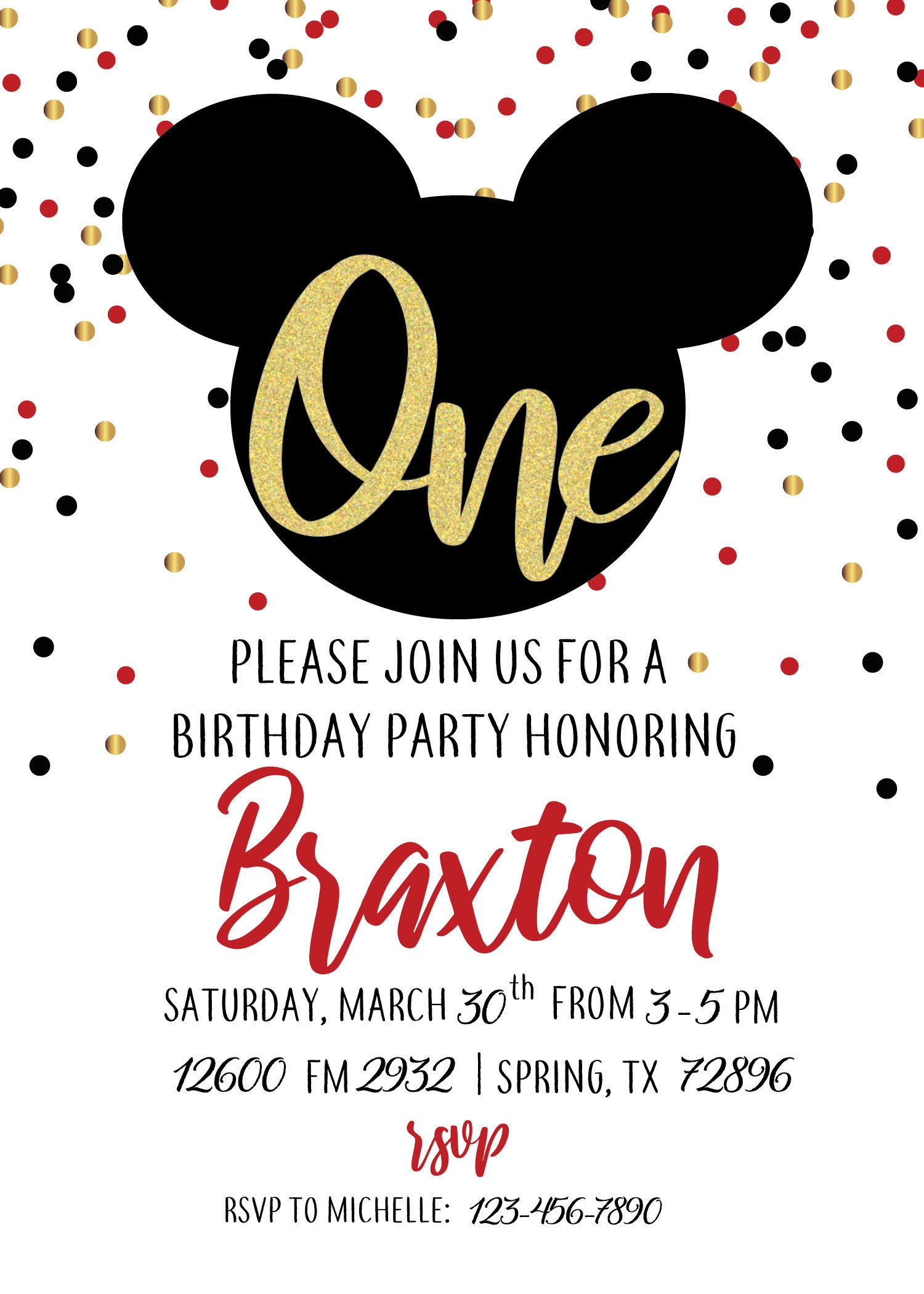 Mickey Mouse First Birthday Invitation - Etsy