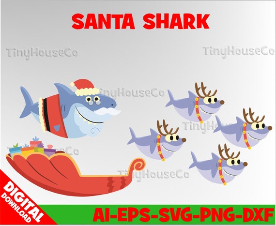 Download Santa Shark svg png clipart Baby shark party Mommy shark ...