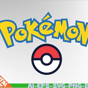 Puede incluir: Un logotipo de Pokémon amarillo y azul con la palabra "Pokémon" en una fuente en negrita y estilizada. El logotipo está acompañado de una Poké Ball roja y blanca.