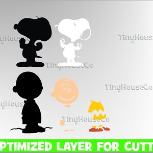 Puede incluir: Silueta en blanco y negro de Snoopy, Charlie Brown y Linus de la tira c&oacute;mica Peanuts. Los personajes est&aacute;n de pie.