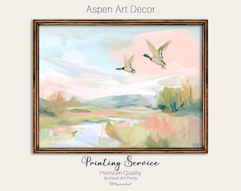 Pastel Marsh Landscape Physical Print: Grandmillennial Southern Wall Art. Preppy Landscape painting.