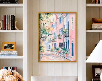Charleston Rainbow Row Print: Pastel Southern Coastal Art (Digital Download)