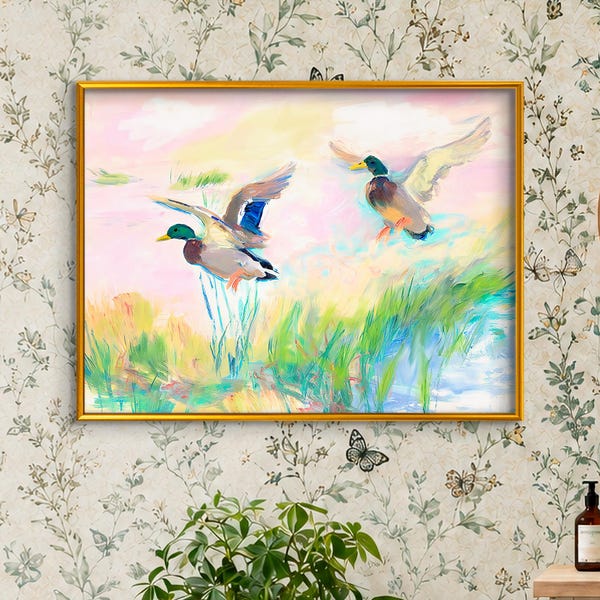 Grandmillenial Marshland Art: Mallard Duck Southern Coastal Painting. (Digital Download) A108