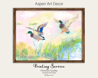 Mallard Duck Mailed Print - Impressionist Marsh Landscape Art