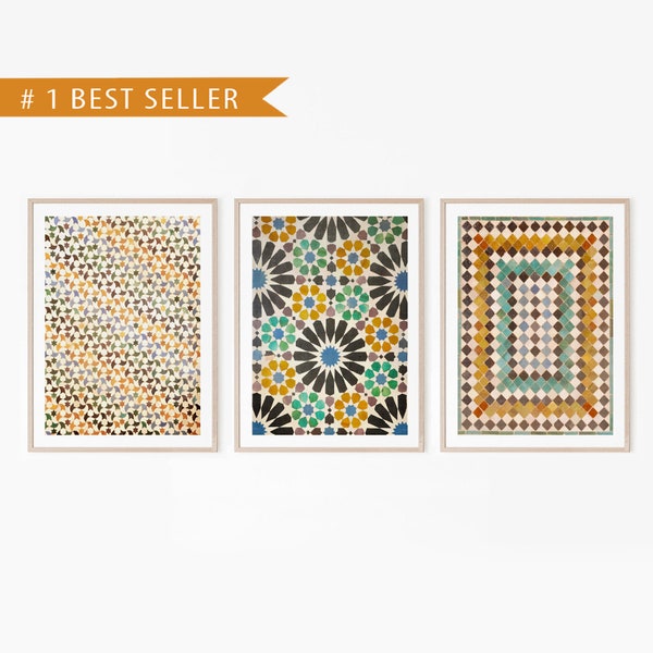 Set of 3 prints Alhambra Tiles - Arabic Mosaics Prints South Spain - Morocco Home Decor - Geometric Set Prints A3 - 11x14 - 16x20 - 50x70cm