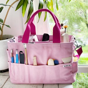 Makerstas plus gereedschapsrek | Grote canvas kunstenaarstas | Roze organisatie-multipockets
