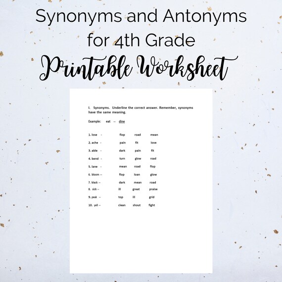 Synonyms And Antonyms For 4th Grade Printable Reviewer Etsy