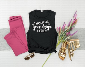 Download Free Mockup Tshirt, Shirt Mockup, black shirt mockup, shirt flat lay, flat lay, shirt mock up, t-shirt mockup, workout mockup, feminine mockup PSD Template