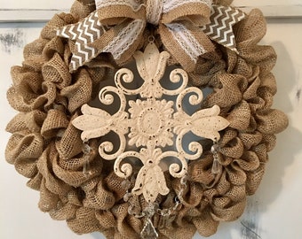 Country Style Shabby Chic Burlap Wreath