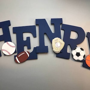 Personalized name sign -Sports theme wall letters for nursey or boys room -  name sign- Hand painted  sports letters - Grandson gift