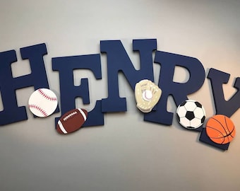 Navy boys nursery letters, boys sports letters, sports themed nursery , basketball, , sports decor, personal name sign , Wall name letters