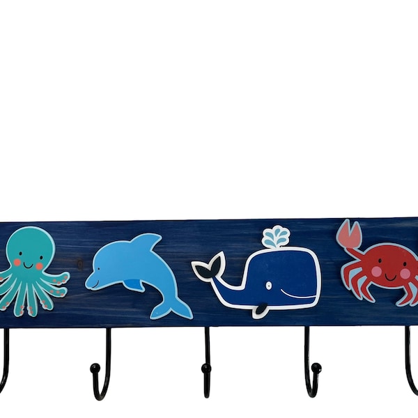 Sea creatures- Ocean themed coat rack-Nursery coat rack-PJ hooks