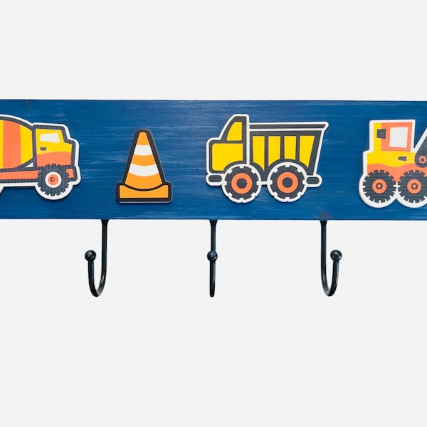 Construction theme child’s coat rack-hooks -PJ hooks -Nursery decor-Toddler coat rack- Boy gift