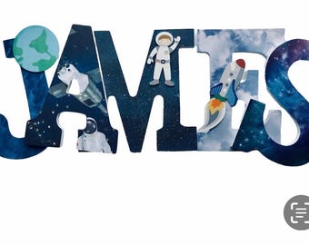 Custom name sign-Personalized  Galaxy Nursery Letters, Custom Name Sign - Wood letters - Boys name