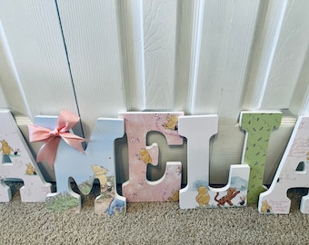 Handmade Winnie the Pooh Nursery Letters: Custom Name Sign - Baby shower gift- Classic Pooh baby name