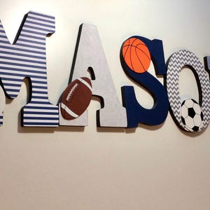 Personalized name sign - Sports theme nursery letters for boys room- Name letters - Toddlers room decor- Grandson gift-Boy gift