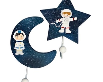 Child's coat hooks -PJ hooks -Towel hooks-Back pack hooks-Astronauts decor-Space decor- Outer space nursery decor-Baby shower gift-Boys gift