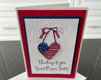 Patriotic Bling Thinking of you Secret Prayer Sister Blank Card