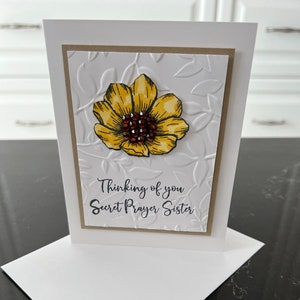 Yellow Flower Bling Thinking of you Secret Prayer Sister Blank Card