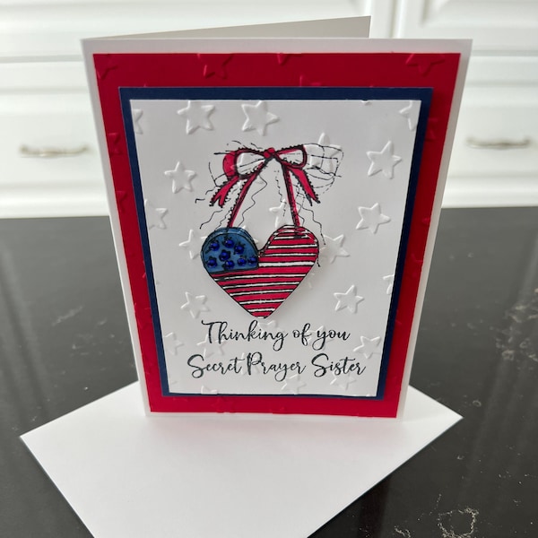 Patriotic Bling Thinking of you Secret Prayer Sister Blank Card