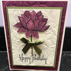 Raspberry Lotus Flower Blank Birthday Card