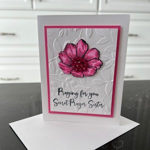 Pink Bling Flower Praying for you Secret prayer Sister Blank Card