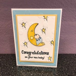Congratulations on your New Baby Boy on Moon with stars blank card