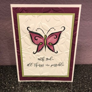 With God All Things Are Possible Raspberry Butterfly Card