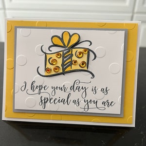 Yellow Bling Birthday Present Blank Card