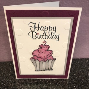 Happy Birthday Raspberry Cupcake Blank Card