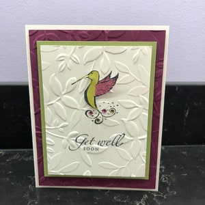 Get Well Soon Raspberry Hummingbird with Bling Blank Card