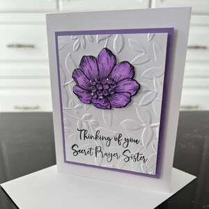 Purple Bling Flower Thinking of you Secret Prayer Sister Blank Card