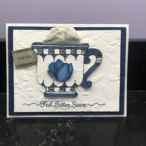 Feel Better Soon Navy magnolia Teacup Blank Card