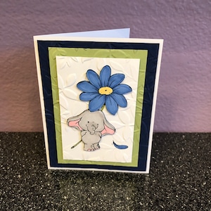 Elephant Blue Daisy Blank Card