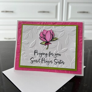 Small Pink Magnolia Praying for you Secret Prayer Sister Blank Card