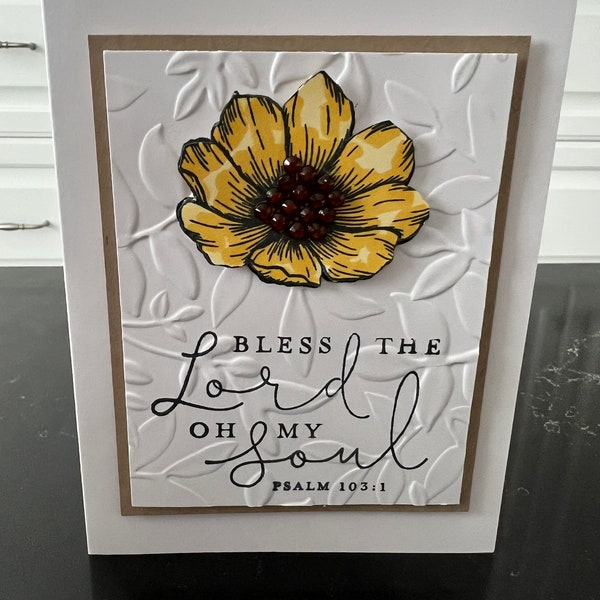 Bless The Lord Oh My Soul Psalm 103:1 Yellow Bling Flower Blank Greeting Card